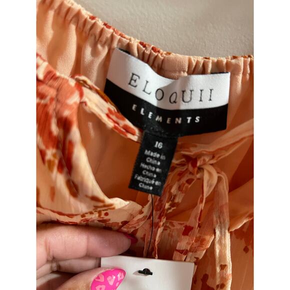 ELOQUII Pleated Off The Shoulder Midi Dress Crinkle Chiffon Long Sleeve NWT 16W - Picture 8 of 8